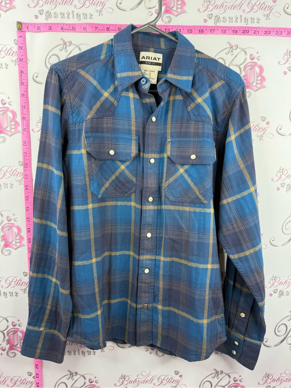 Ariat shirt top Blue and Tan Plaid Long-Sleeve Button-Down Shirt